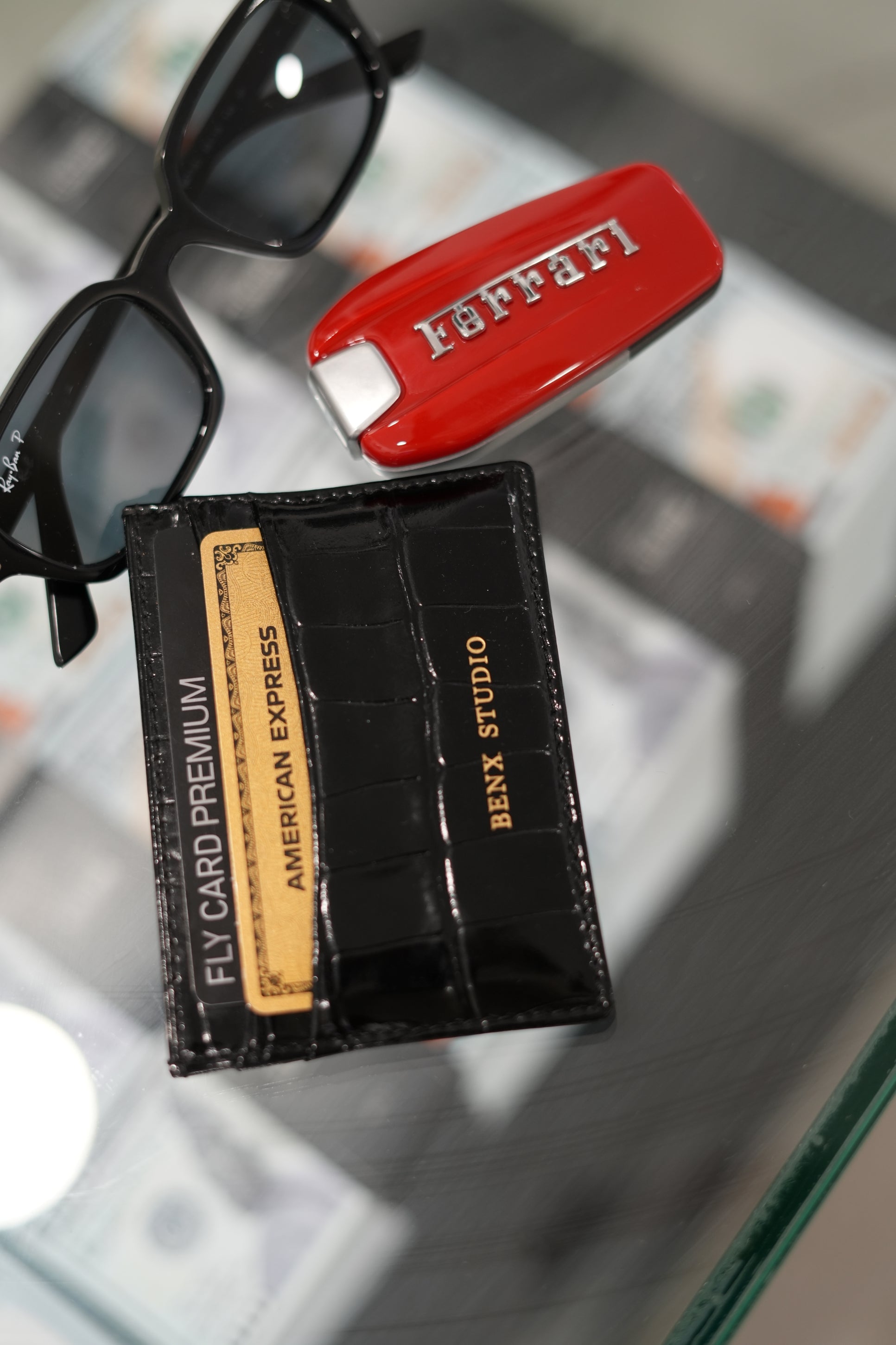 Crocodile-Embossed Leather Cardholder