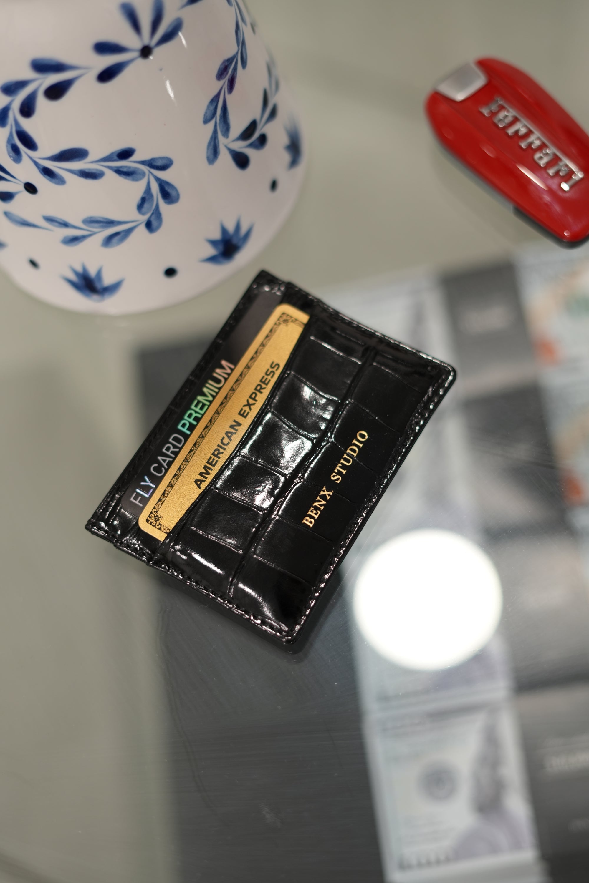 Crocodile-Embossed Leather Cardholder